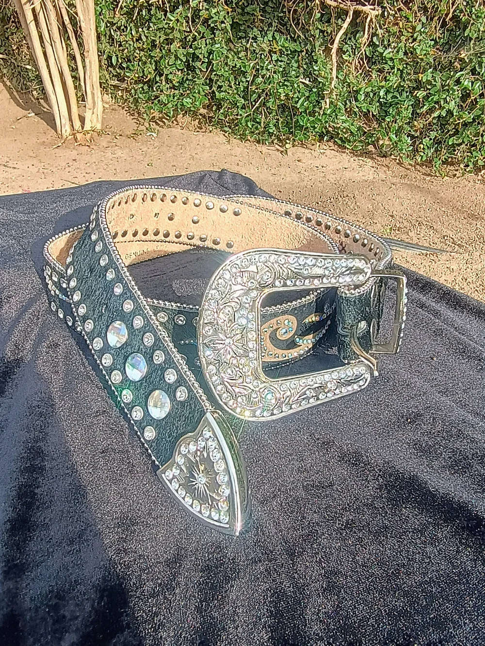 Blazin Roxx Black Rhinestone Western Belt with Decorative Silver Buckle